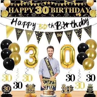 30th Birthday Decorations for Men, Black Gold 30th Party Decoration Kits