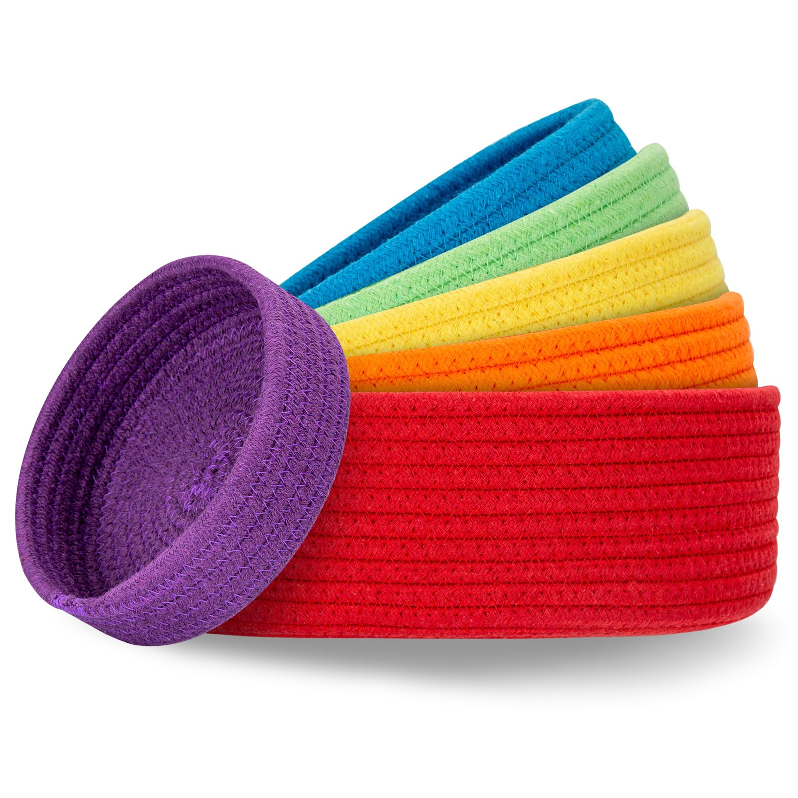 Small Shelf Storage Baskets for Organizing, 6 Pack Round Cotton Rope Bins, Decor