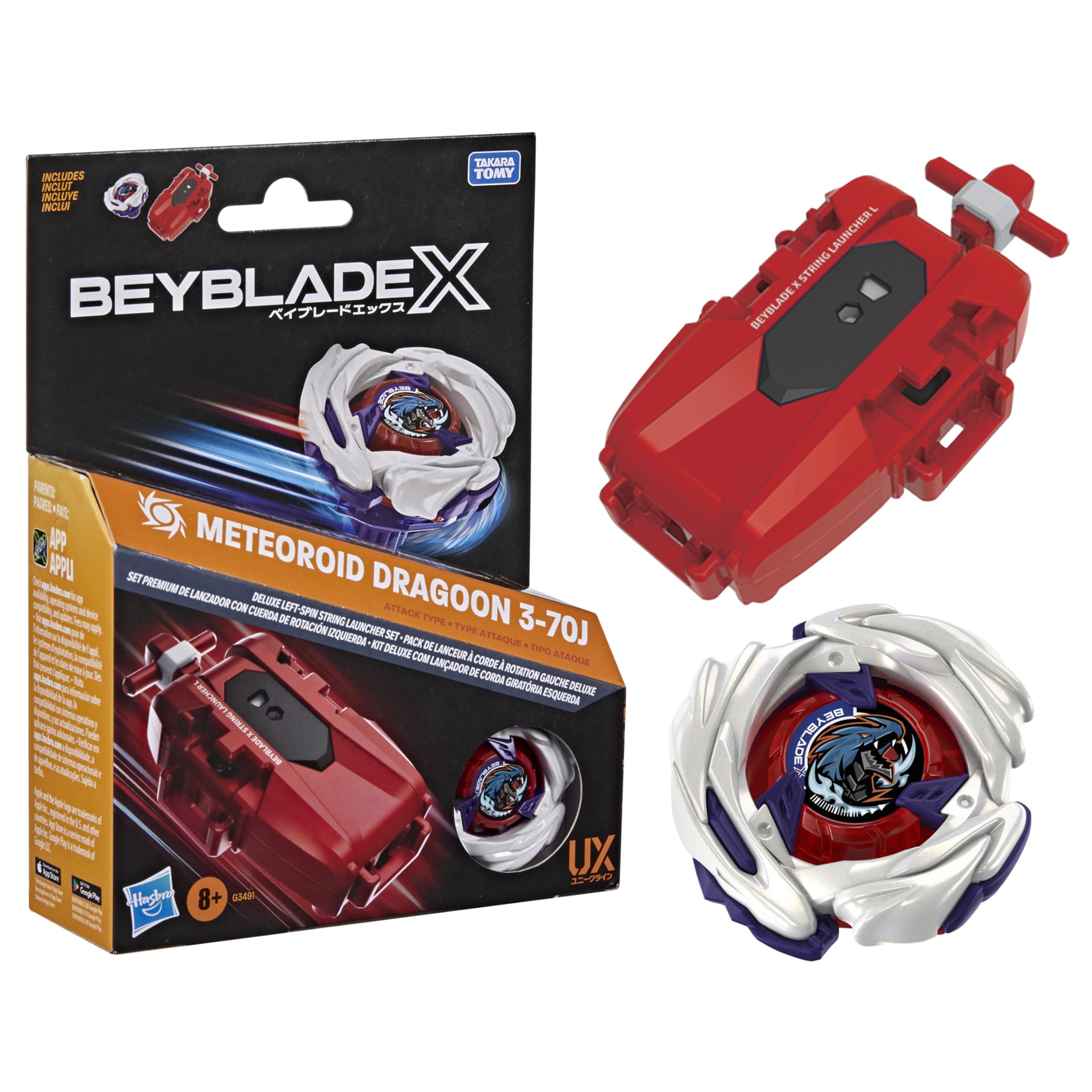 Beyblade X Meteoroid Dragoon 3-70J Left Spin String Launcher with Takara Tomy At