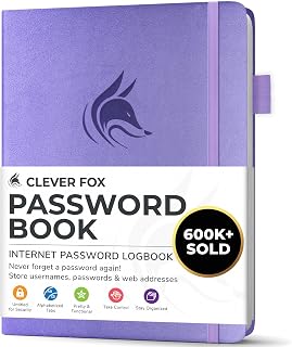 Clever Fox Password Book with Alphabetical Tabs, 4"x5.5" Keeper Lavender | Hardcover 4” x 5.5”, small password keeper & internet address book for seniors, office supplies, website login organizer