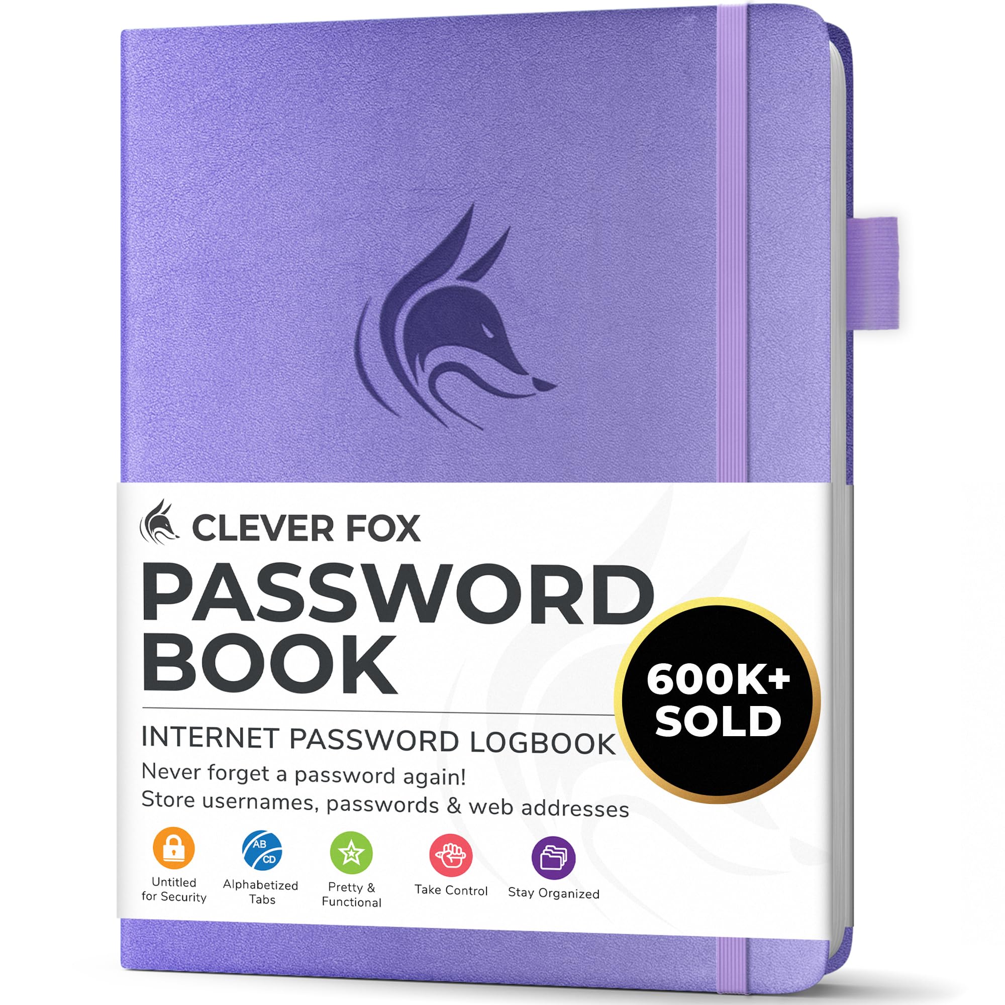 Clever Fox Password Book with Alphabetical Tabs, 4"x5.5" Keeper Lavender | Hardc