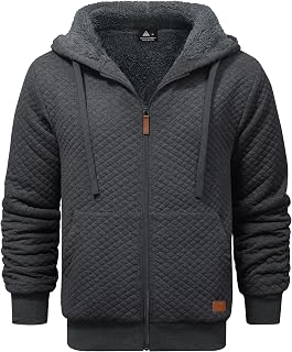 ZITY Men's Zip Up Hoodie Fleece Sherpa Lined Jacket Waffle Knit Sweatshirt