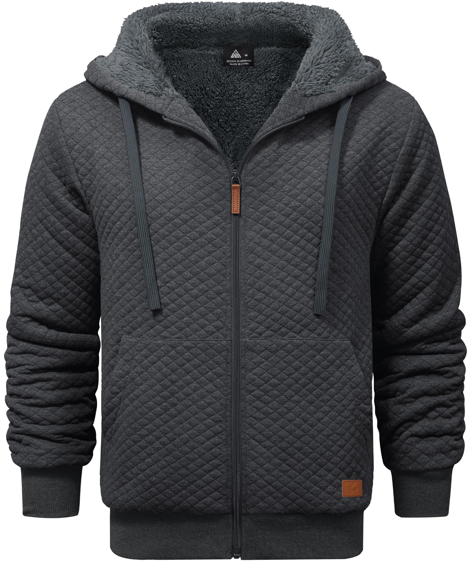 ZITY Men's Zip Up Hoodie Fleece Sherpa Lined Jacket Waffle Knit Sweatshirt