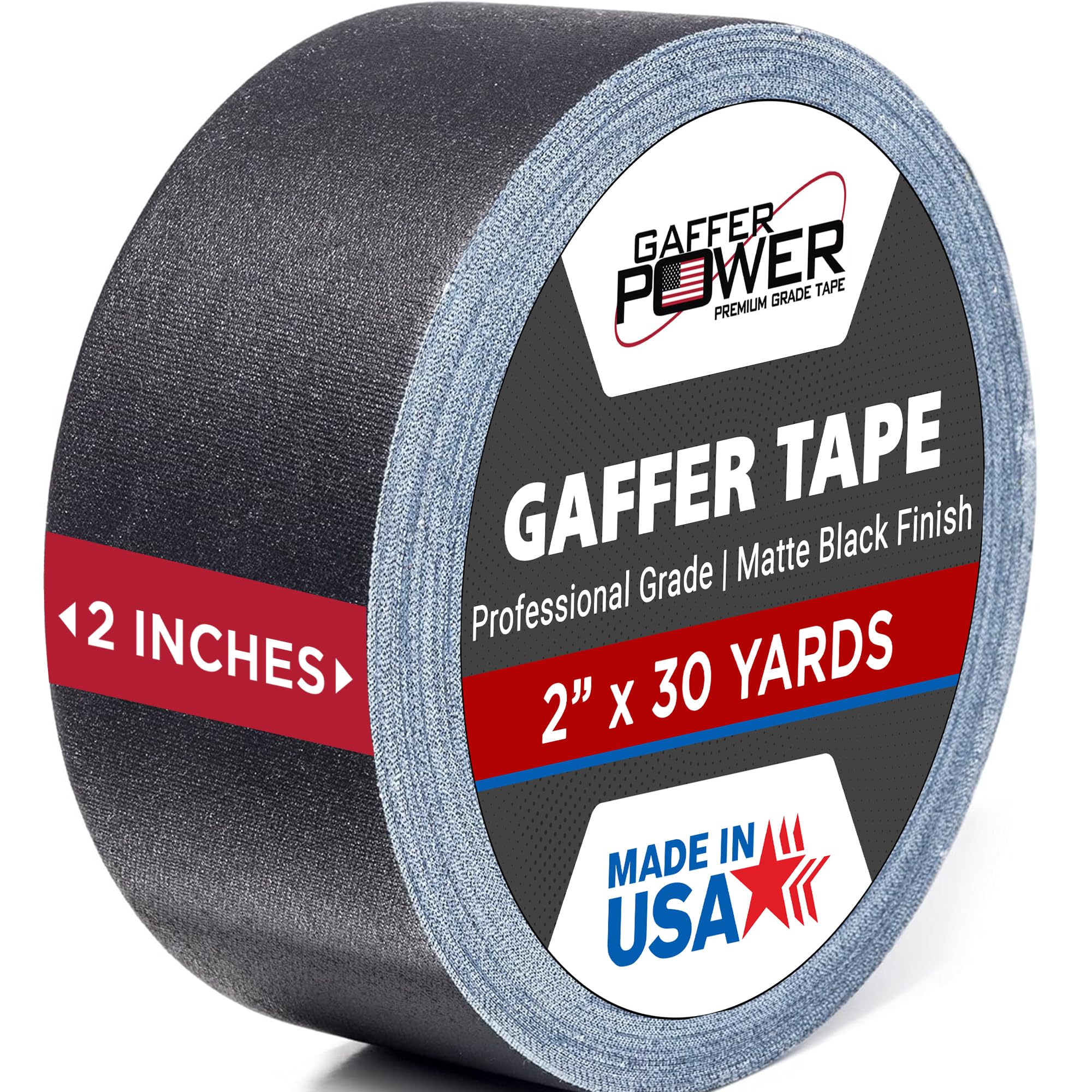 Gaffer Power Black Gaffer Tape 2 Inch x 30 Yards, Pro Grade, Made in USA