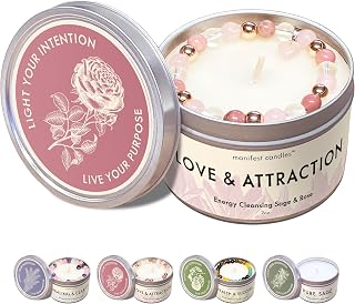 7oz Manifest Candles, Valentines Candle, Love Candle to Attract Love – Rose & Sage Scented, Spiritual Meditation Candle with Manifestation Love Crystals Bracelet, Romantic Candle, Love Spell Candle
