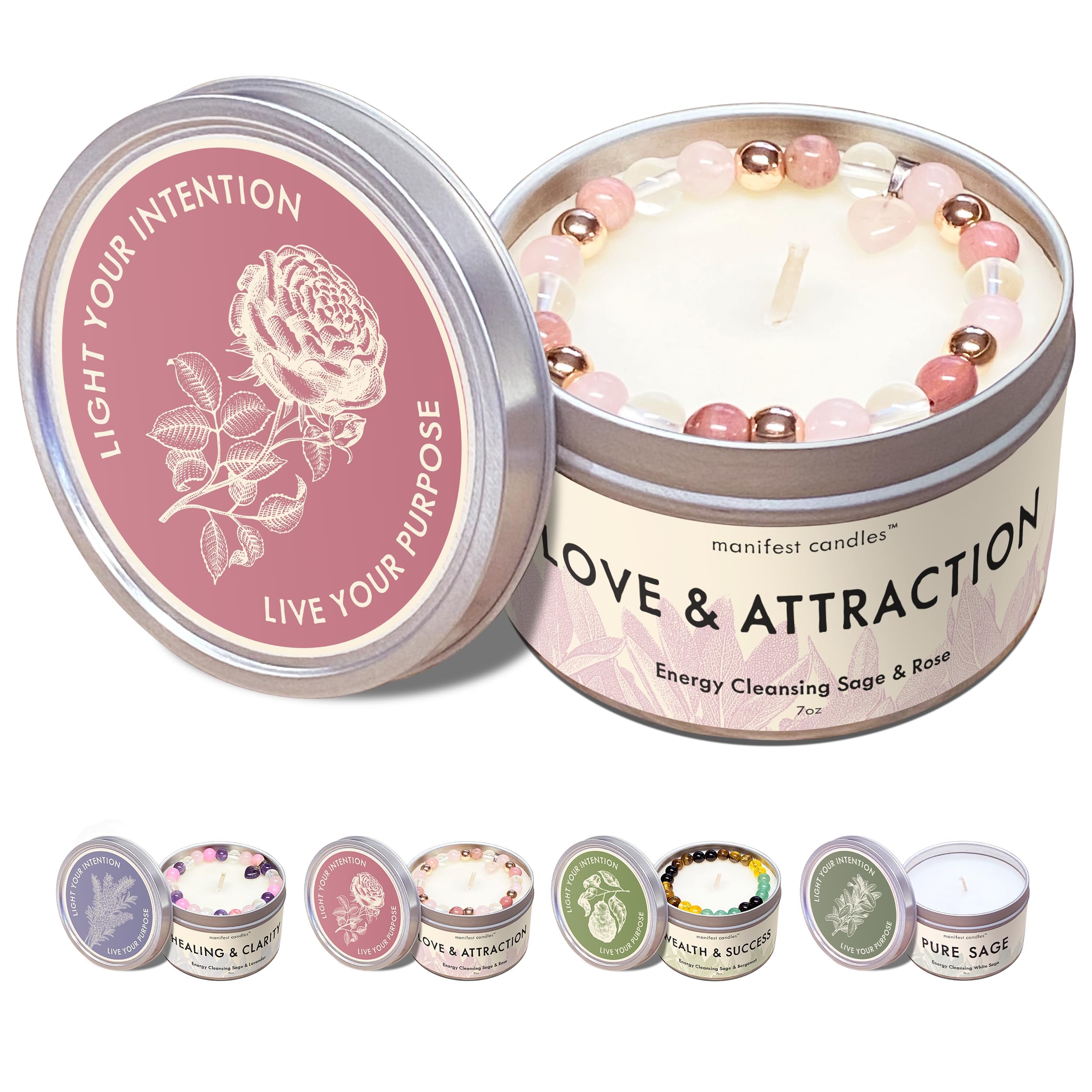 7oz Manifest Candles, Valentines Candle, Love Candle to Attract Love – Rose & Sa