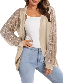 Sequin Cardigans for Women Sparkly New Year Tops Open Front Outerwear Coat Shimmer Glitter Loose Jackets