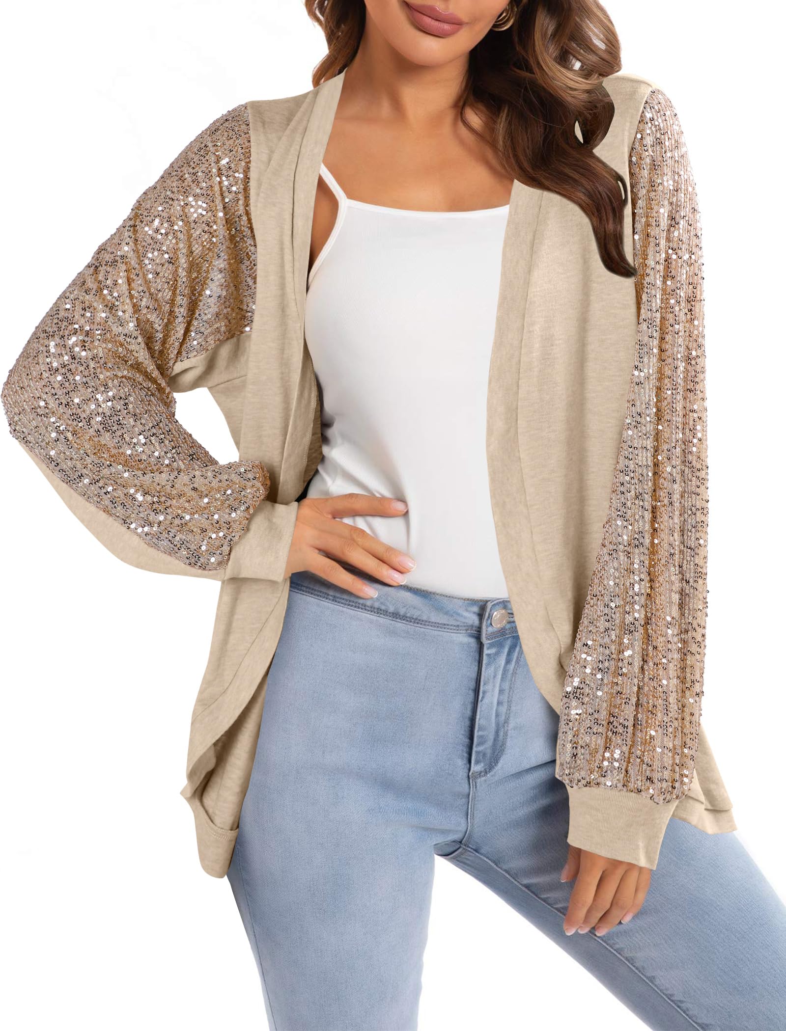 Sequin Cardigans for Women Sparkly New Year Tops Open Front Outerwear Coat Shimm