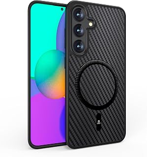 Ones Magnetic Case for Samsung Galaxy S24, Compatible with MagSafe, Carbon Fibre Texture, Military Drop Protection, Heavy Duty Shockproof Scratch Resistant Case, Black