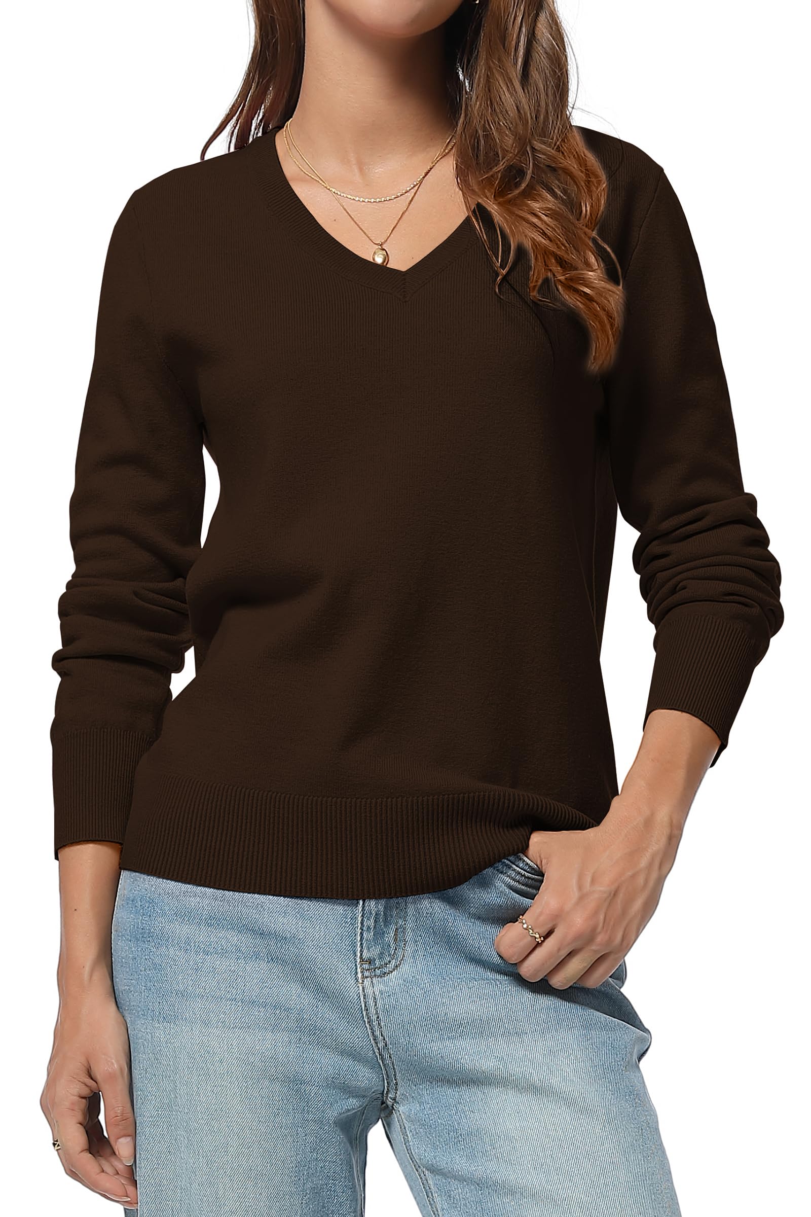 QUALFORT Womens Soft Long Sleeve Sweaters Pullover Lightweight Knitted