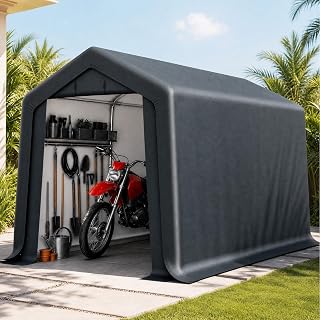 PHI VILLA Storage Tents,8x12ft Portable Carports Motorcycle Sheds Garage | Outside Shelter Canopy Heavy Duty UV Resistant Waterproof Sheds with Roll up Zipper Doors & Vents for Cars,Boats and Tools
