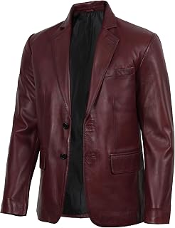 fjackets Men's Leather Jacket Real Lambskin - Mens Leather Sport Coat, 2 Button Blazer Notch Lapel Collar Leather Jacket Men