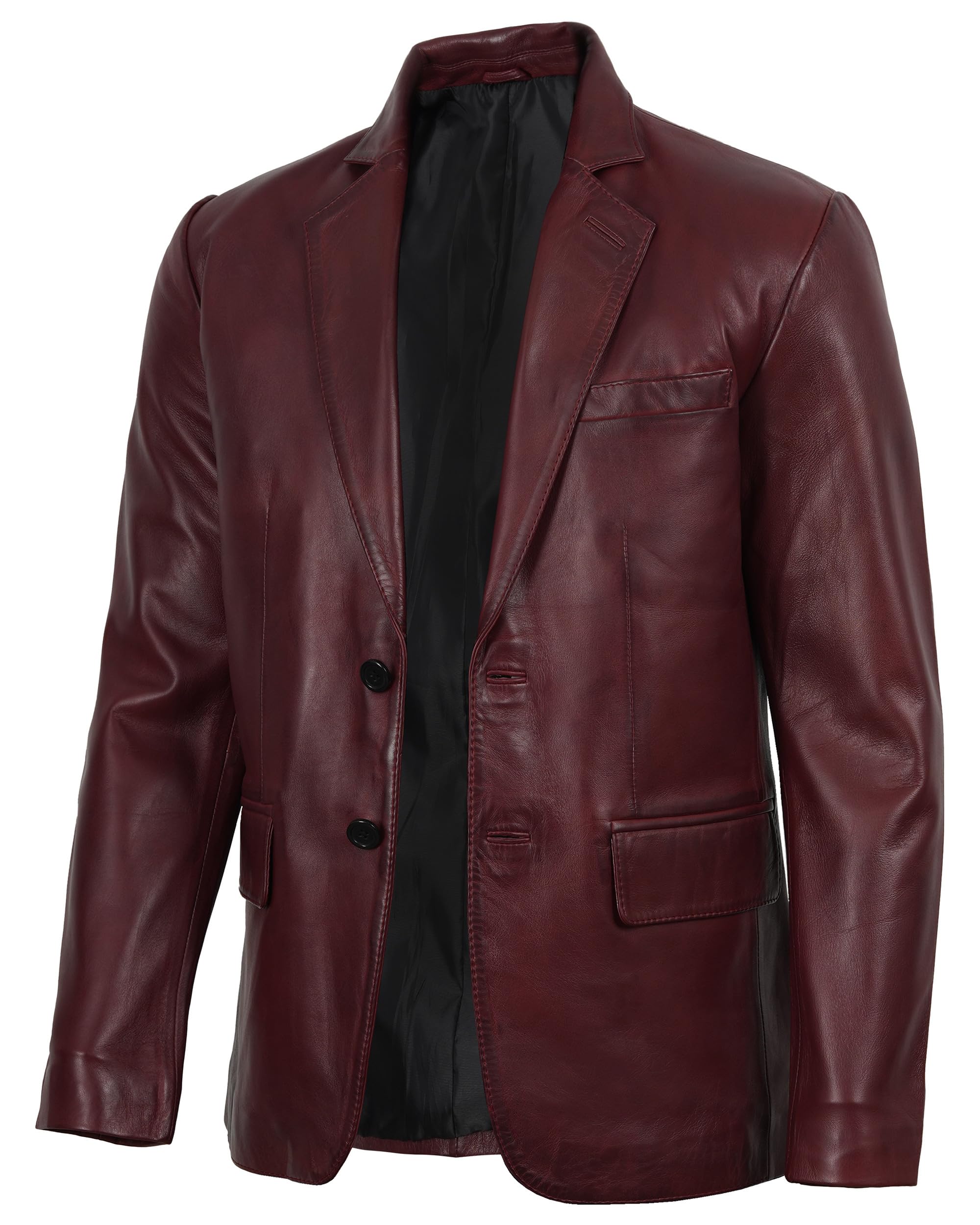 fjackets Men's Leather Jacket Real Lambskin - Mens Leather Sport Coat, 2 Button 