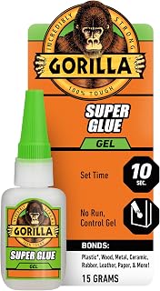 Gorilla Super Glue Gel, Fast-Setting, Thick Formula with Anti-Clog Cap, Clear Cyanoacrylate, 0.53oz/15g, Pack of 1