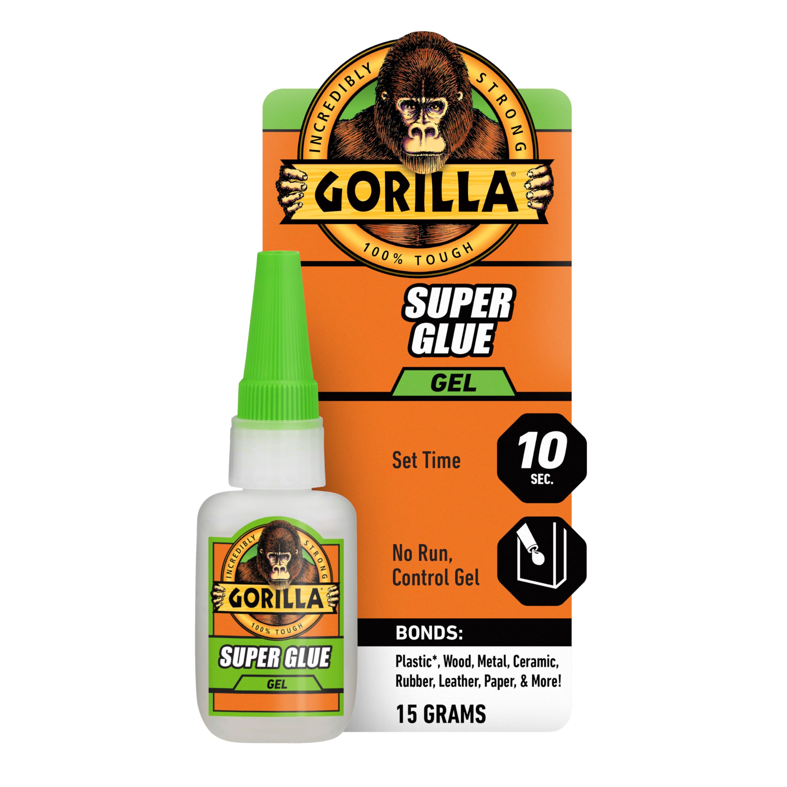 Gorilla Super Glue Gel, Fast-Setting, Thick Formula with Anti-Clog Cap, Clear Cy