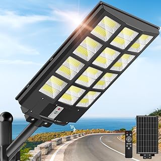 OKPRO Solar Street Light, IP66 Waterproof Solar Lights Outdoor | Motion Sensor and Remote,320° Wide Coverage,Dusk to Dawn Commercial Security Lighting for Parking Lot, Yard, Farm, 10000W