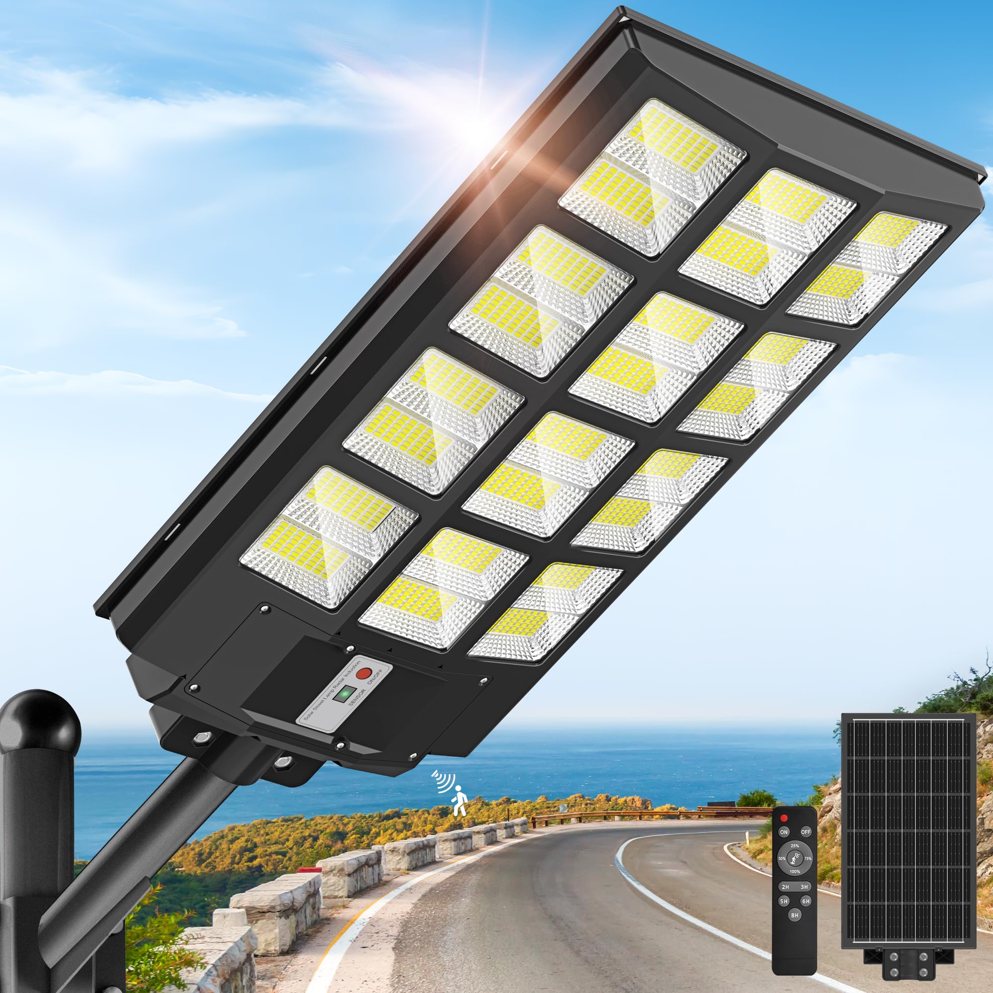 OKPRO Solar Street Light, IP66 Waterproof Solar Lights Outdoor | Motion Sensor a