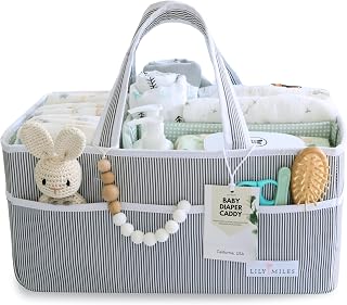 Lily Miles Baby Diaper Caddy Organizer - Large Tote Bag for Newborn essentials Boy or Girl - Baby Shower Basket - Nursery Must Haves - Registry Favorites - Newborn Caddie Car Organizer