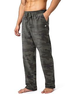 Pudolla mens cotton yoga pants mens lounge pants athletic lounge pants open bottom casual jersey pants men with pockets