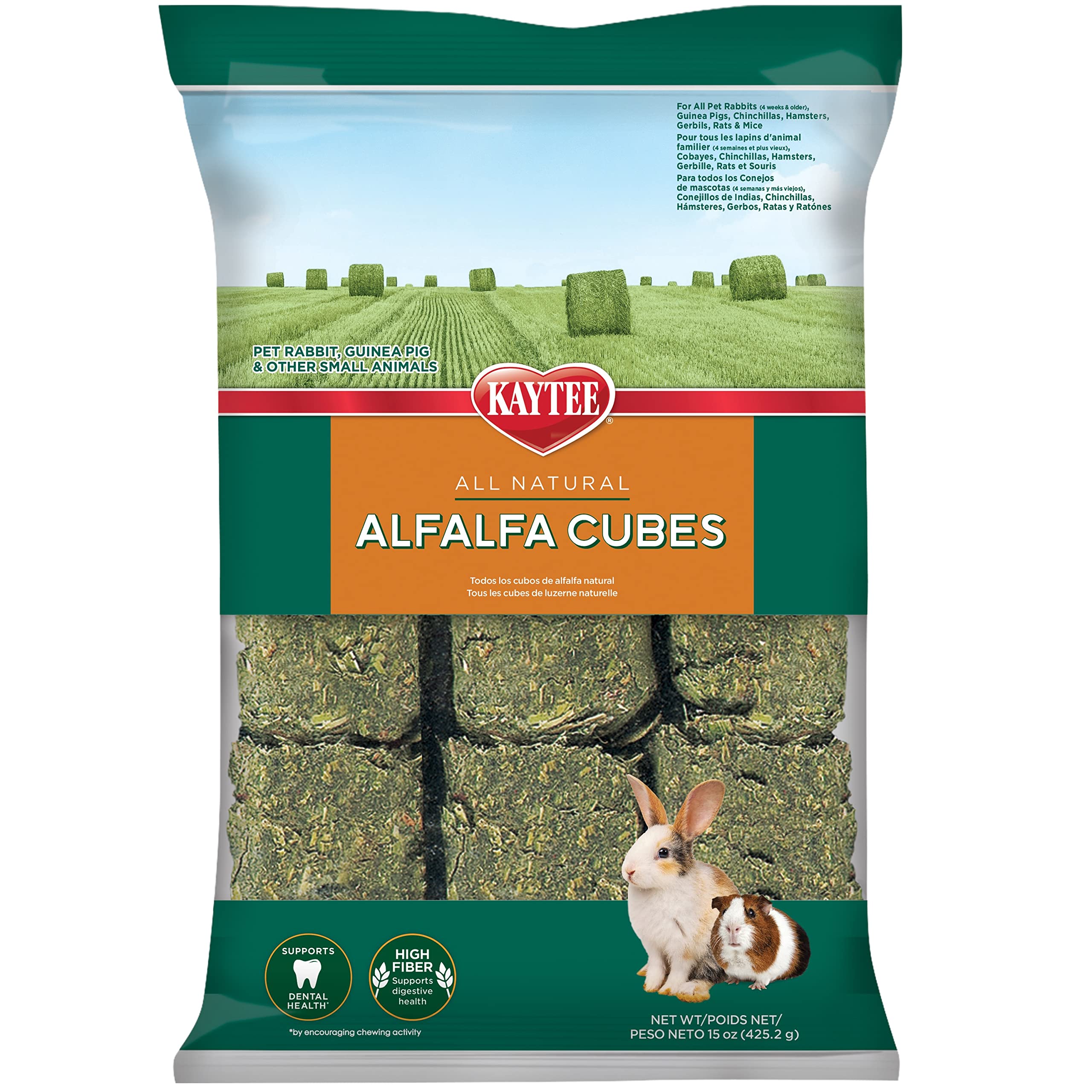 Kaytee Alfalfa Cubes for Rabbits and Guinea Pigs, 15 Oz | Fiber-rich rabbit trea