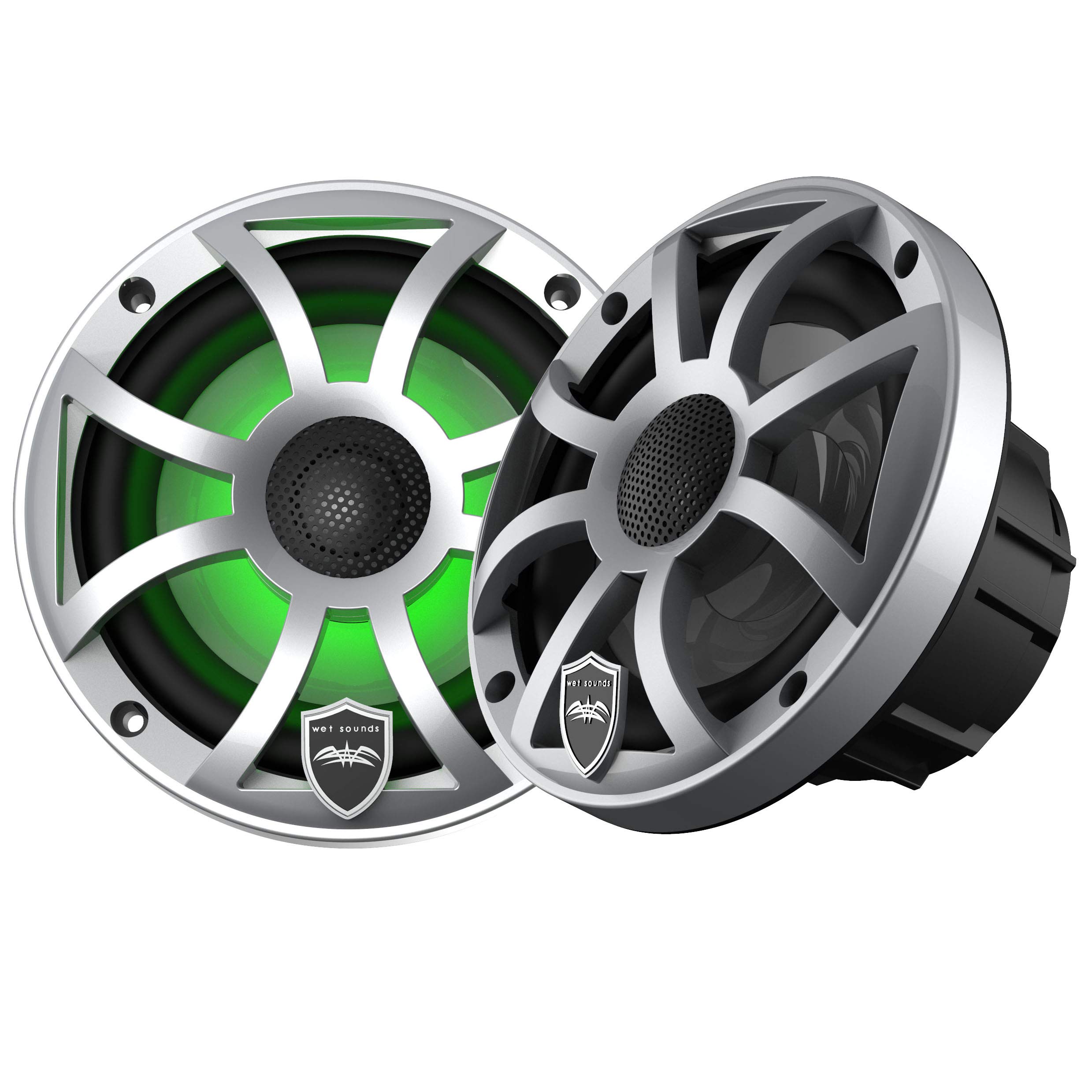 wet sounds REVO 6-XSS Silver Open XS Grille 6.5 Inch Marine LED Coaxial Speakers