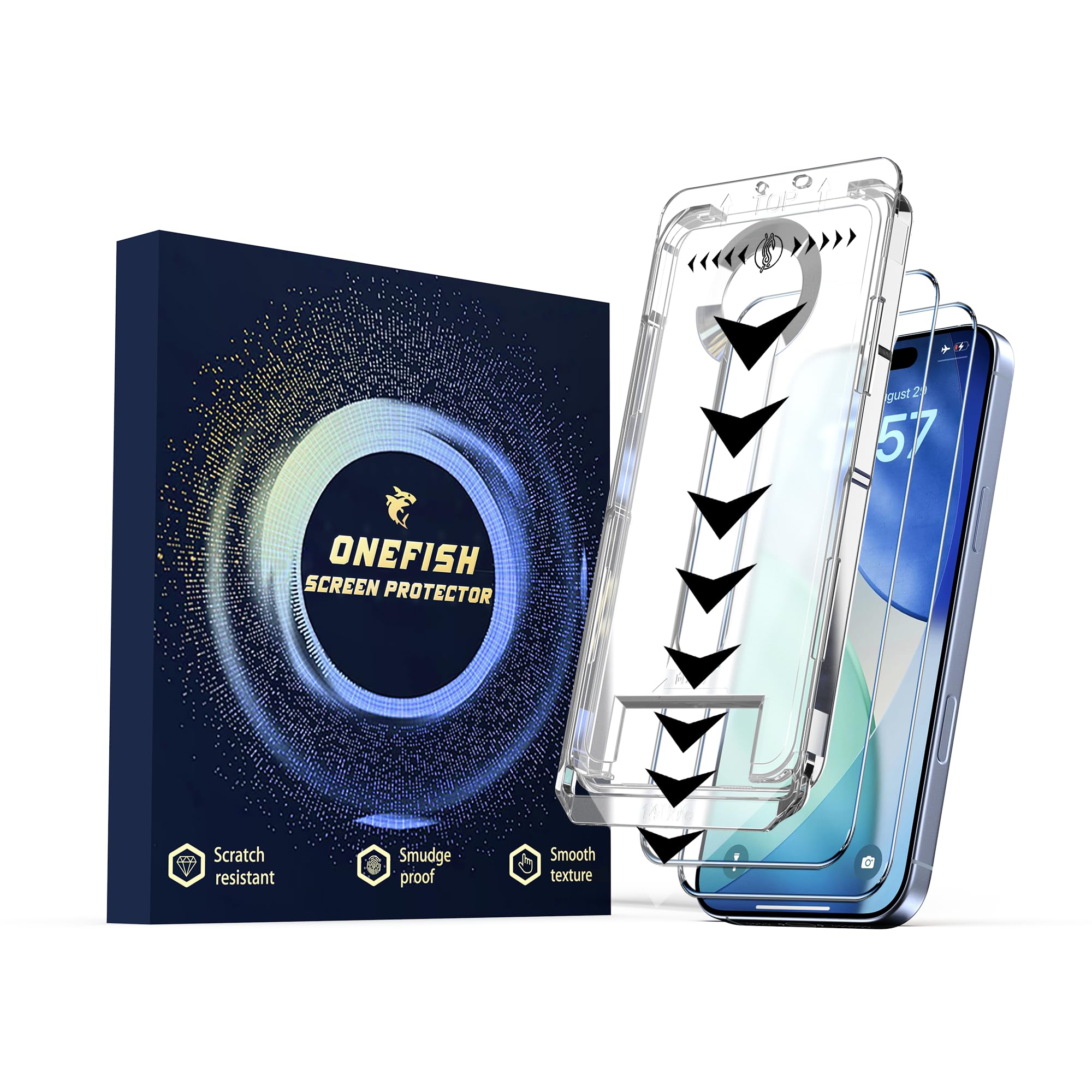OneFish Screen Protector for iPhone 17 Pro, HD Clarity Tempered Glass Film 9H+ H