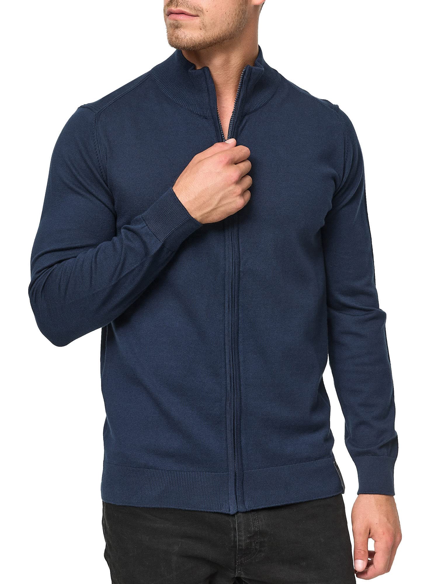 Indicode Men Lau Cardigan with Turtleneck made of 80% cotton
