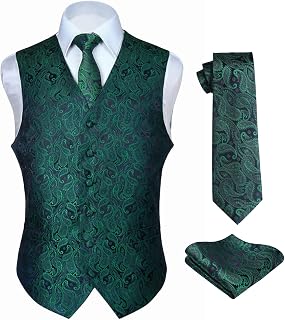 HISDERN Men's Classic Paisley Floral Jacquard Vest and Tie and Pocket