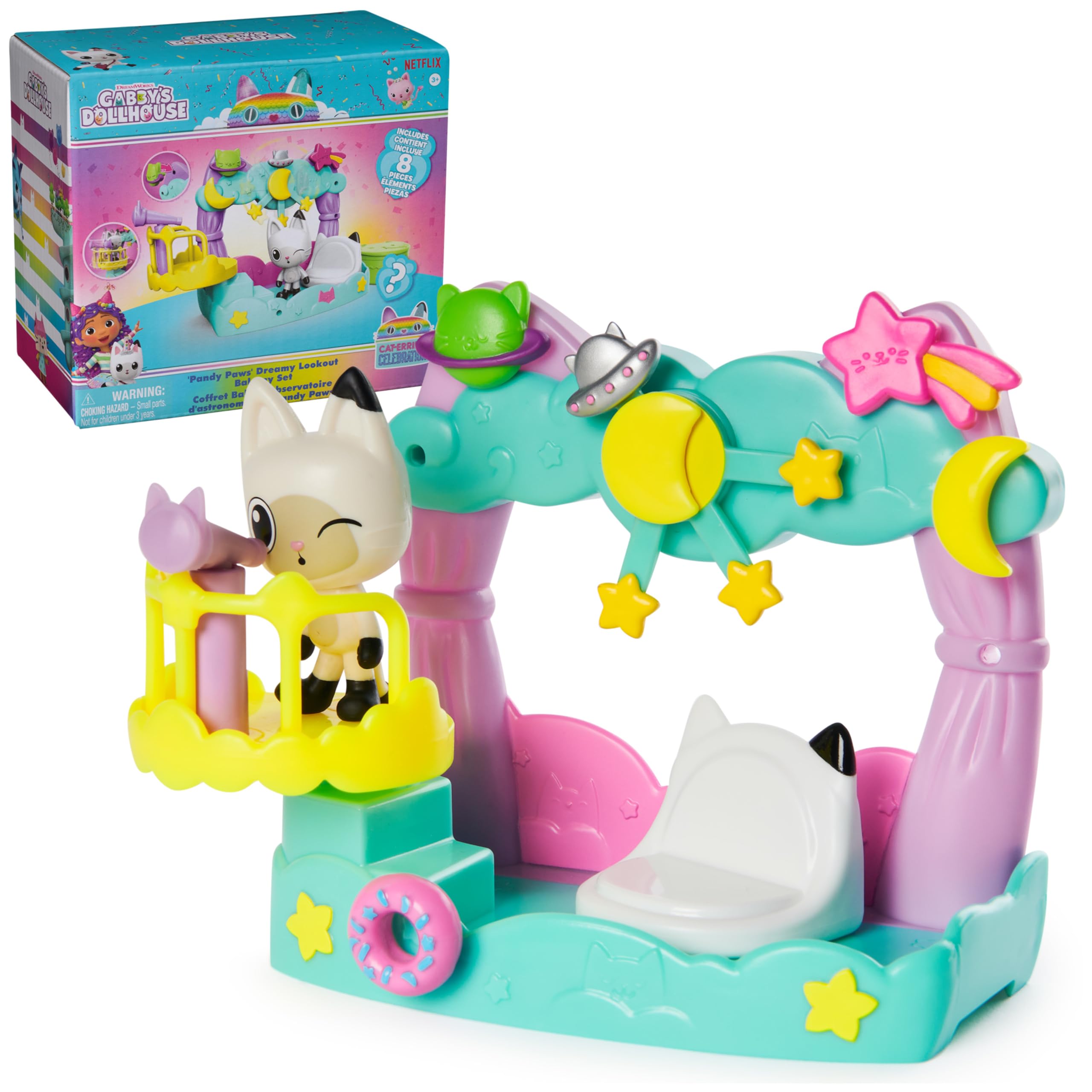 Gabby’s Dollhouse, Pandy Paws Dreamy Balcony Playset, 8-Pieces with Toy Figures,