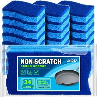 AIDEA Non Scratch Scrub Sponge-24Count, Sponges Kitchen, Sponges for Dishes | Cleaning Sponge, Cleans Fast Without Scratching, Stands Up to Stuck-on Grime, Cleaning Power for Kitchen, Household
