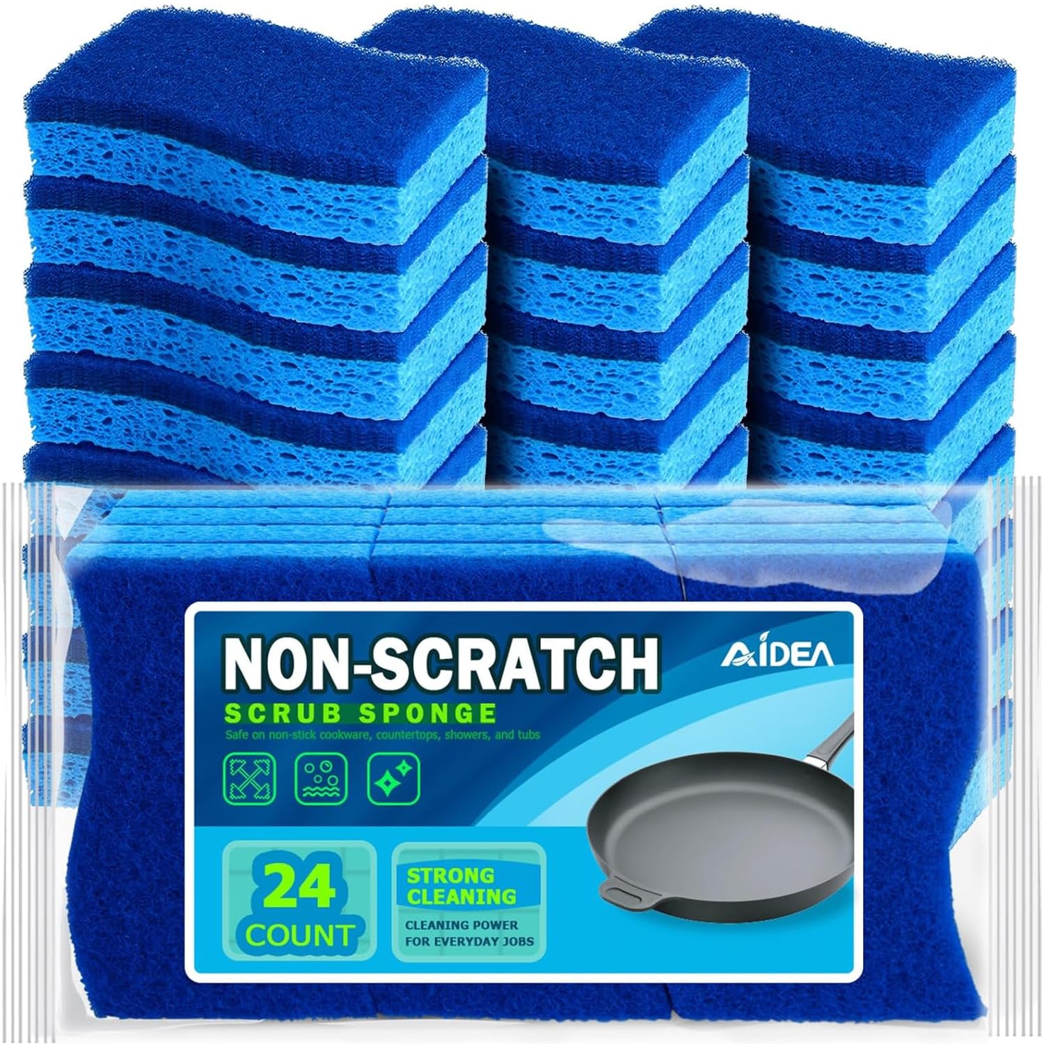 AIDEA Non Scratch Scrub Sponge-24Count, Sponges Kitchen, Sponges for Dishes | Cl
