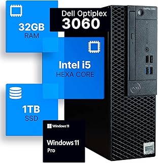Dell Optiplex 3060 Desktop Computer | Intel i5-8500 (3.2) | 32GB DDR4 RAM | 1TB SSD Solid State | Built in WiFi | Bluetooth | Windows 11 Professional | Home or Office PC (Renewed)