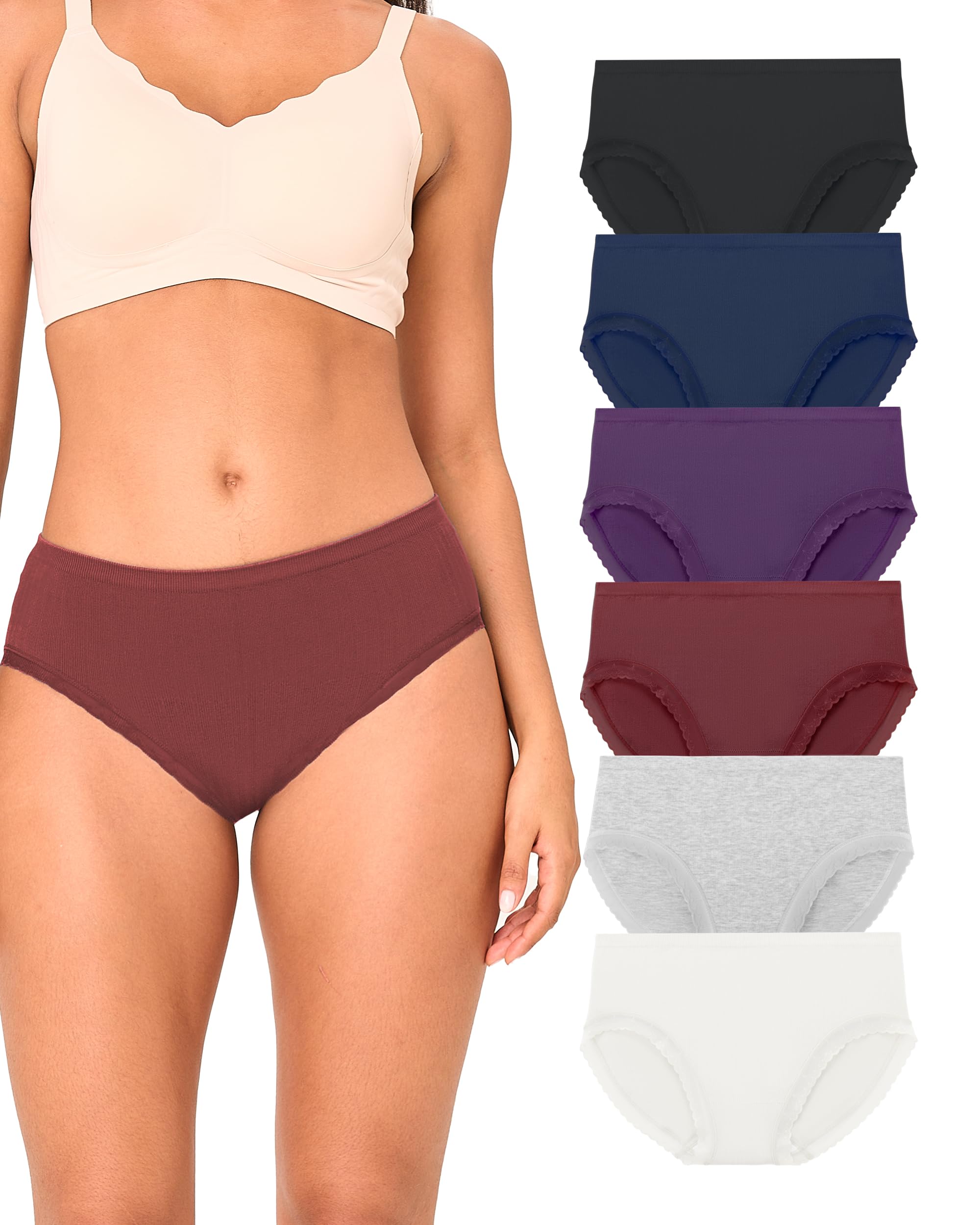 BAMBOO COOL Women's Underwear Mid Waist Seamless Moisture Wicking Stretch Full C
