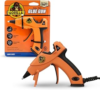 Gorilla Hot Glue Gun, Dual Temp, Mini Size, Easy Squeeze Trigger | Precision Nozzle, Enhanced Safety Features, Built-In Stand, Ideal for DIY, Craft, Repairs, and More
