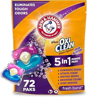 ARM & HAMMER Plus OxiClean With Odor Blasters Laundry Detergent Pak, 72 Ct | 5-in-1 Benefits, Eliminates Tough Odors, Attacks Tough Stains, Whitens & Brightens, Lasting Freshness, Fresh Burst Scent