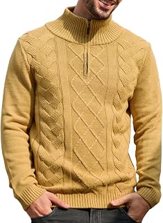 Les umes Men's Sweater Quarter Zip Cotton Stand Collar Wired Patterned Warm Casual Long Sleeve Sweaters