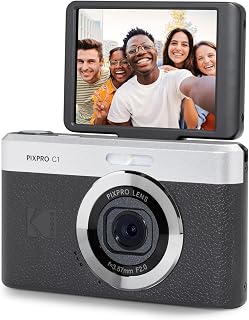 Kodak PIXPRO C1 13MP Compact Digital Camera, 26mm Fixed Lens, Black | 1080p Full HD Video, 2.8 Inch 180 Degree Flip Screen, F2.0 Lens, Digicam, Built-in Li-Ion Battery, Selfies