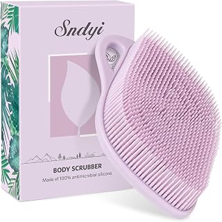 Sndyi Silicone Body Brush, Body Scrub Brush Sensitive Skin, Shower Body Brush with Leaf Shape and Bristles for Foaming, Easy to Clean and Durable, Violet