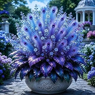 Peacock Flame Hosta Bulb, 4 Bulbs, Distinctive Blue Variegated Broad Foliage with Graceful Flowers for Shaded Borders, Patio and Garden Decor
