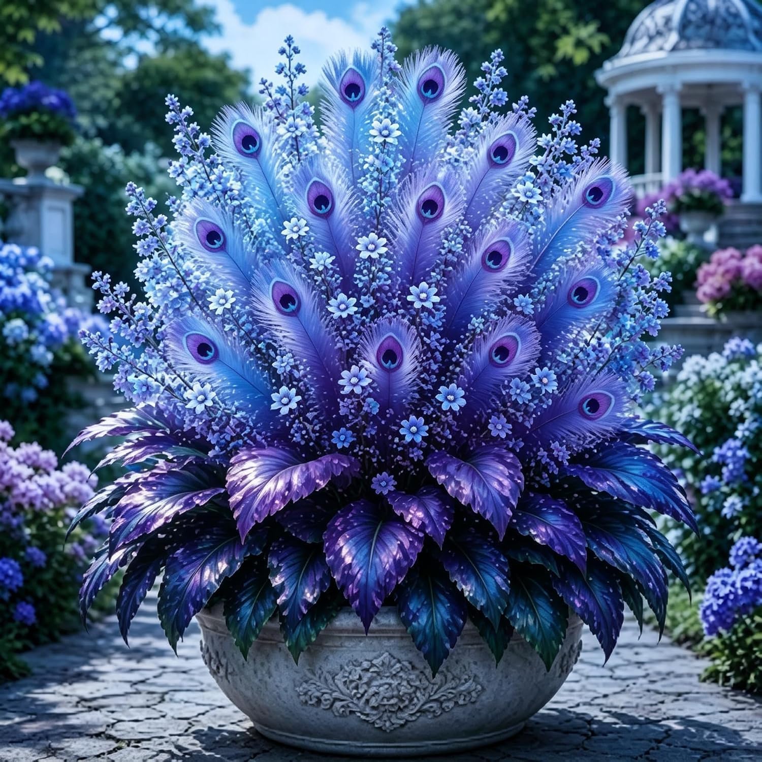 Peacock Flame Hosta Bulb, 4 Bulbs, Distinctive Blue Variegated Broad Foliage wit