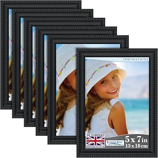 Icona Bay Photo Frames 7x5 (Black, Pack of 6) Beautifully Detailed Mouldings, Photo Frame, Wall Mount or Table Top, Inspirations Collection
