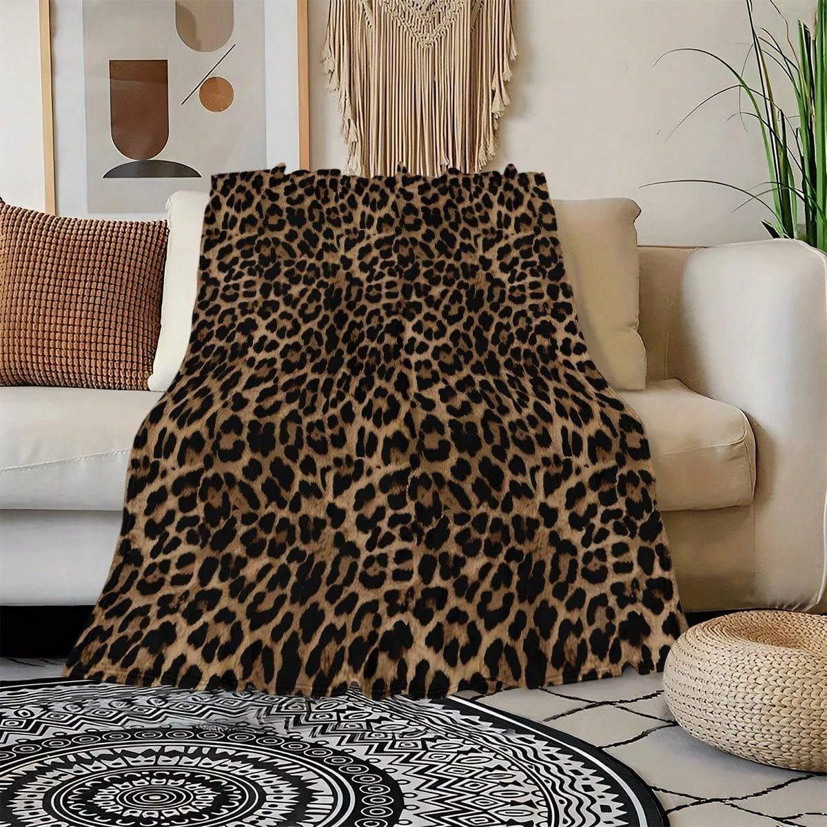 Flannel Blanket Leopard Print Soft Cozy Warm Lightweight Blanket for Couch Bed T