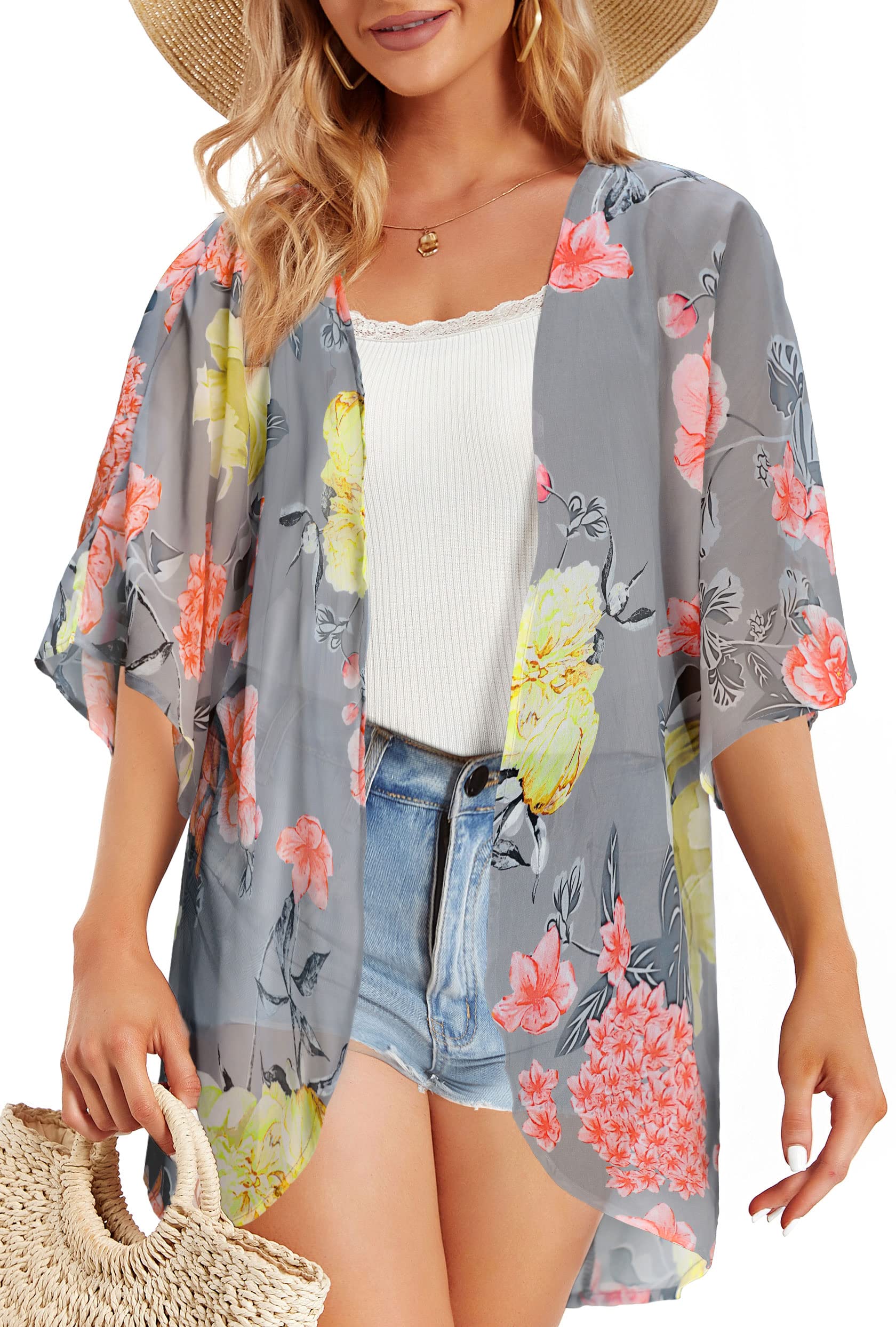 JOELLYUS Women Summer Dress Casual Beach Dress Floral Spaghetti Straps Wide Pock