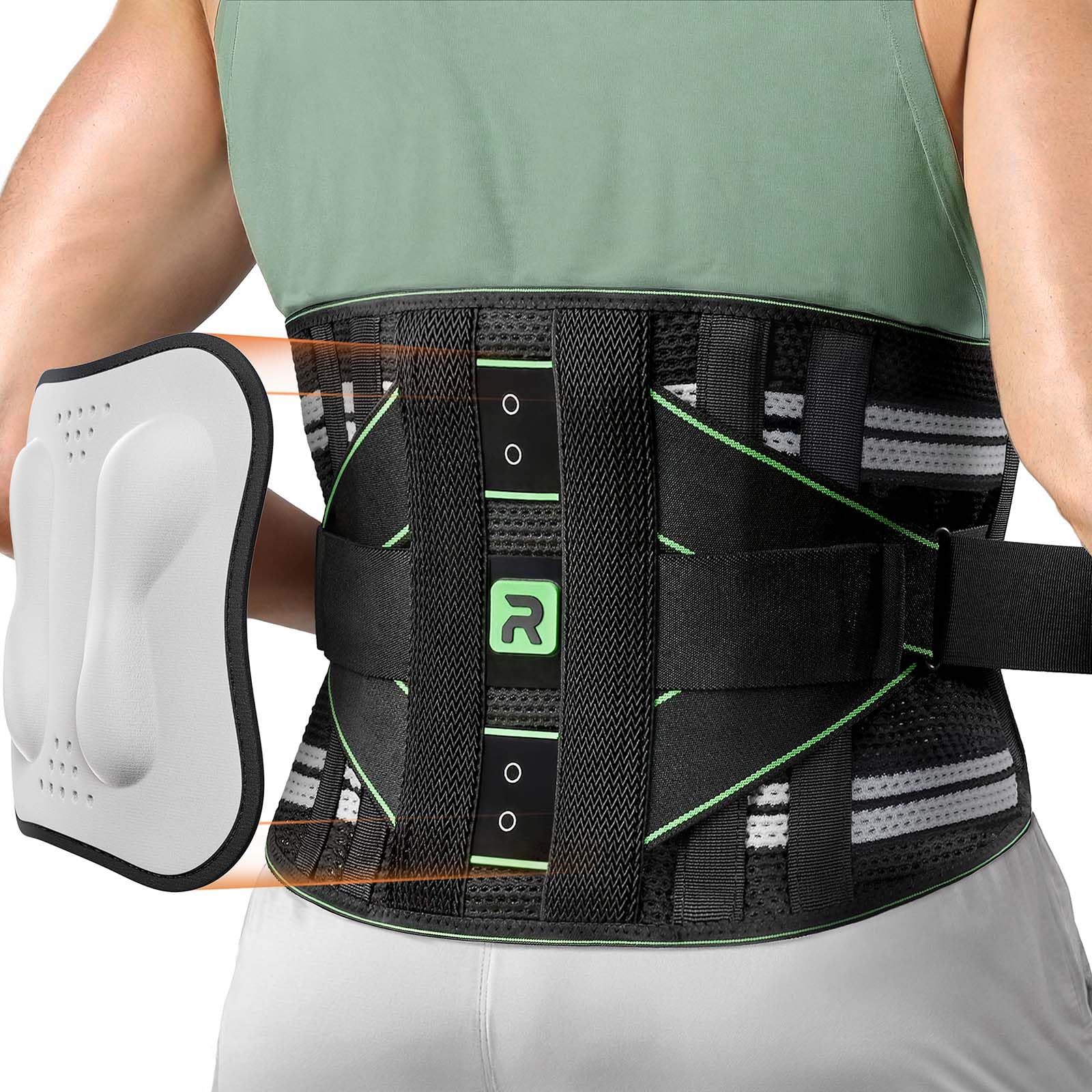 Rakiie Back Brace for Lower Back Pain Relief, 8X Powerful Lumbar Support with 3D
