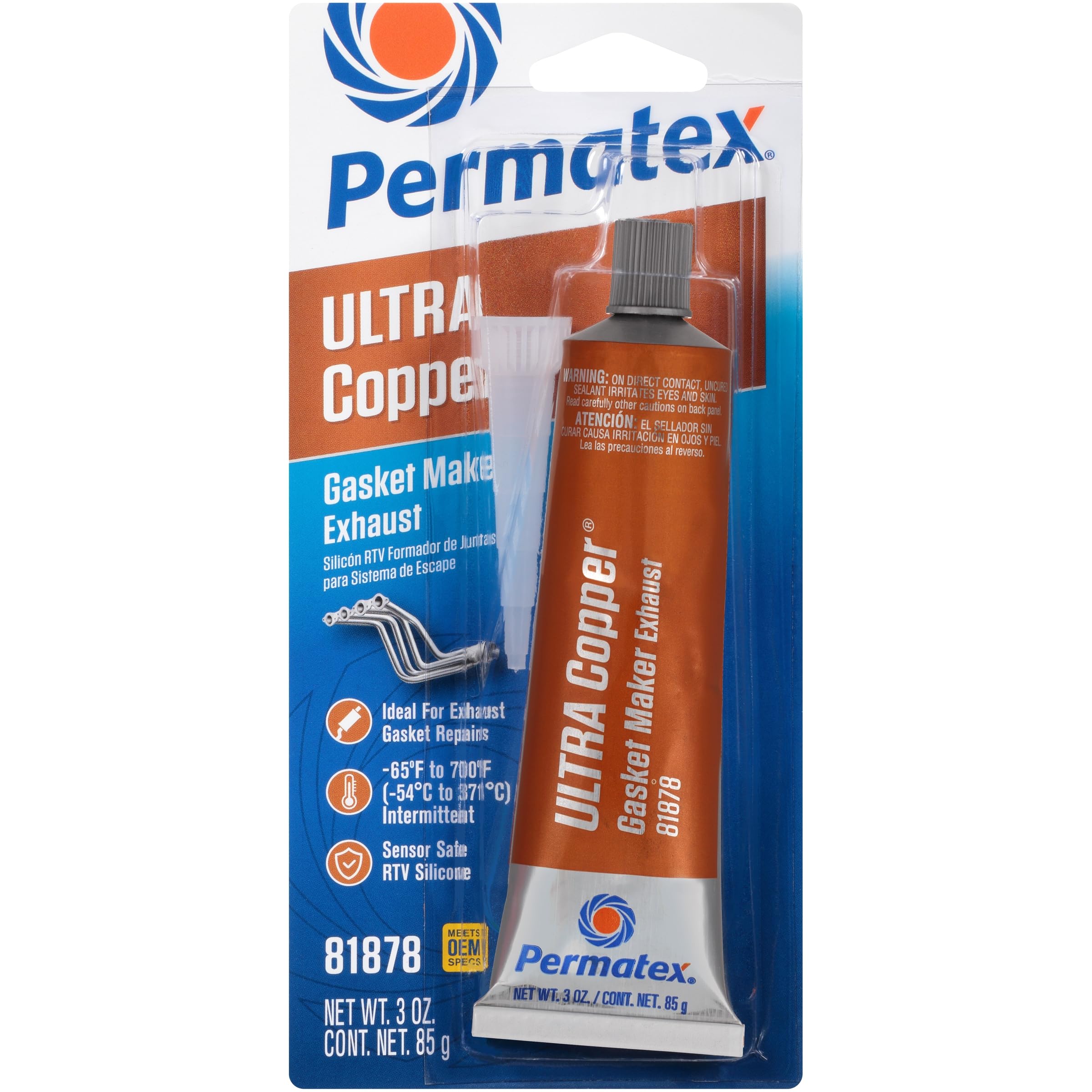Permatex 81878 Ultra Copper Maximum Temperature RTV Silicone Gasket Maker, 3 oz.