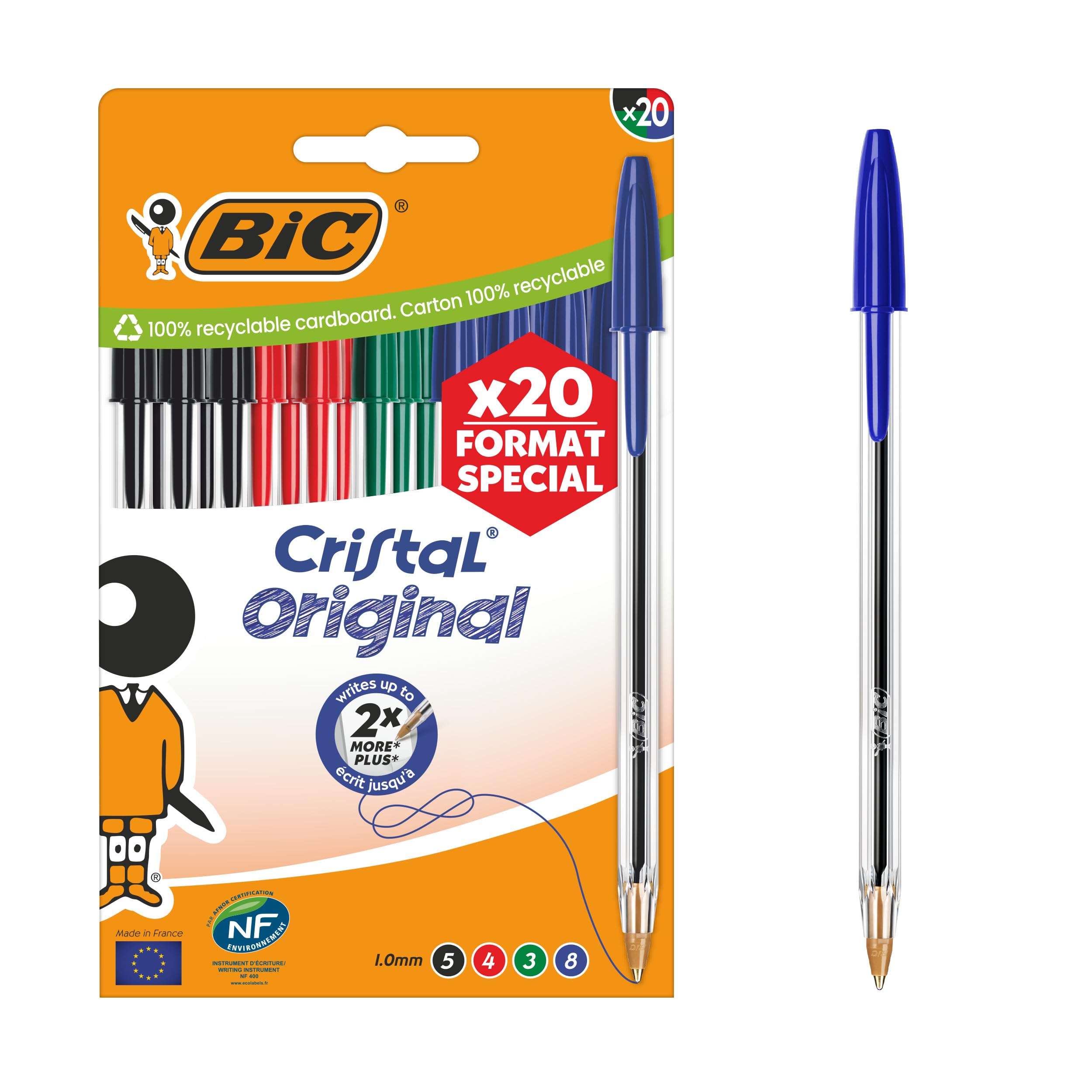 BIC Original Crystal Ballpoint Pens Medium Point (1.0mm) - Assorted Ink Colors, 