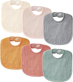 POIKSHARK 6-Pack Muslin Baby Bibs for Unisex Boys Girls, Cotton Baby Drool Bibs, Drooling and Teething Bibs for Infant