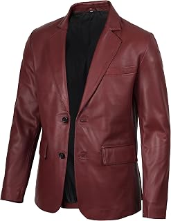Blingsoul Mens Leather Blazer Jacket - Real Lambskin Sport Coat with Notch Lapel Collar