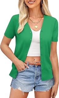 GRACE KARIN Womens Short Sleeve Cardigan Sweaters 2026 Summer Lightweight Cropped Cardigan V Neck Casual Clothing Tops