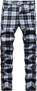 NOVOCCT Plaid Panst Men's Stretch Slim Casual Work Trousers Chino Trousers